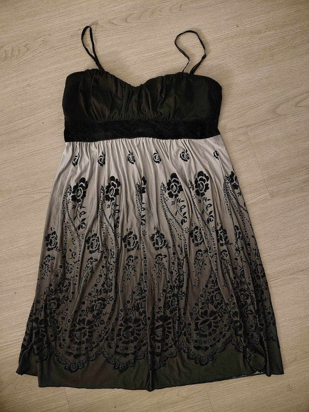 Trixxi Black and Gray Floral Ombre Spaghetti Strap Dress